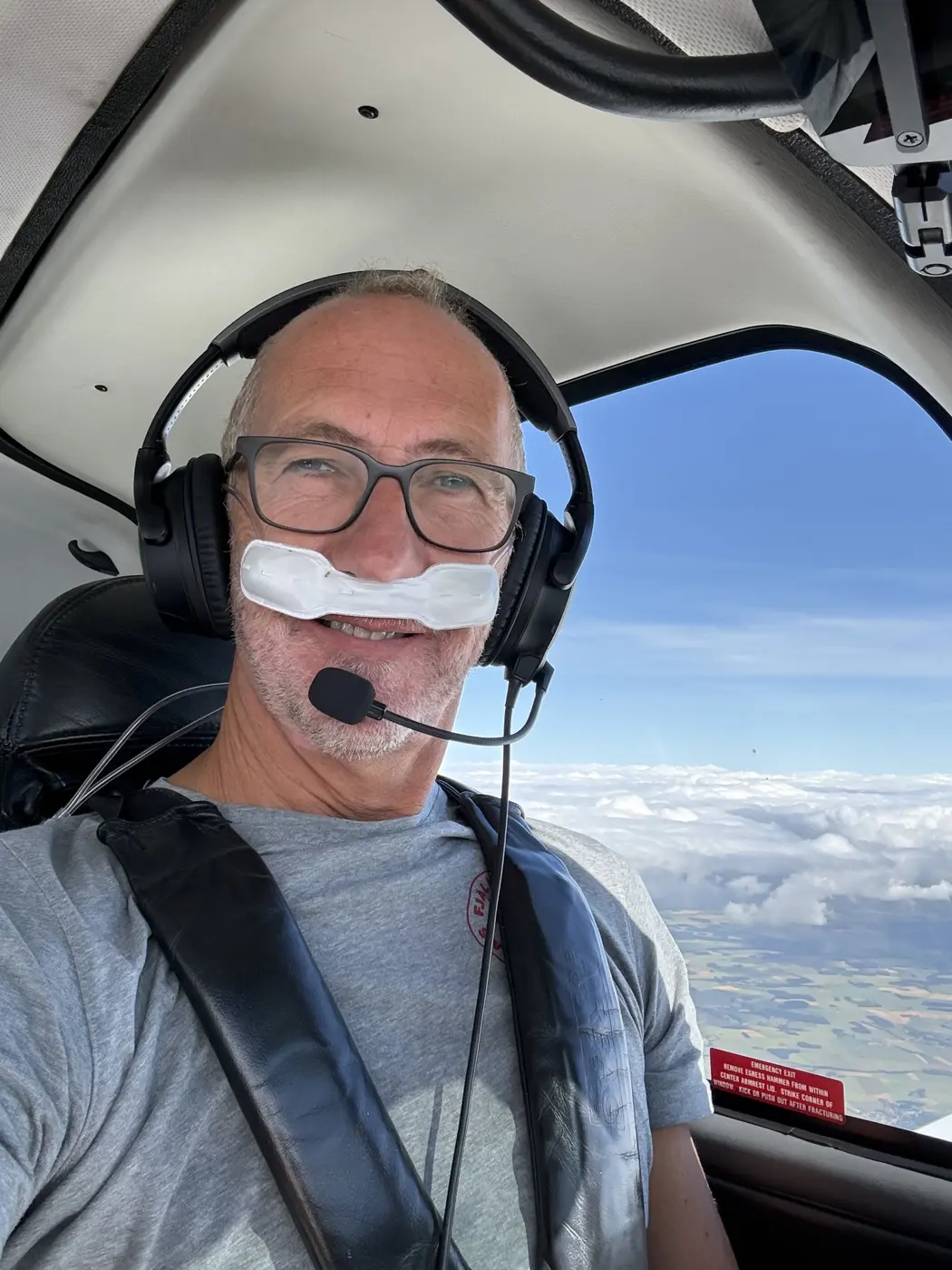 David using portable oxygen at FL110